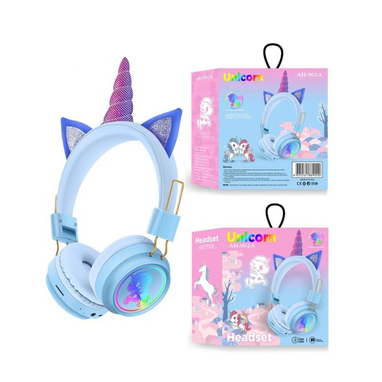 UNICORN RAINBOW SIMPLE CAT EAR WIRELESS HEADSET AH-902A WITH STEREO BLUE